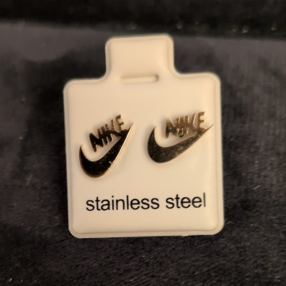 Nike Gold Logo Stainless Steel Earrings